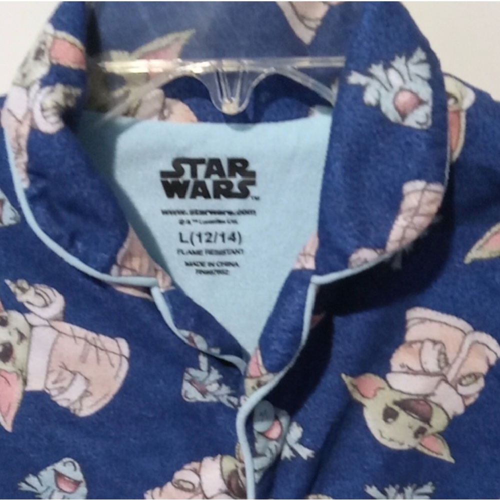 Star Wars Grogu Navy Blue and Light Blue Pajama Top - Picture 2 of 9